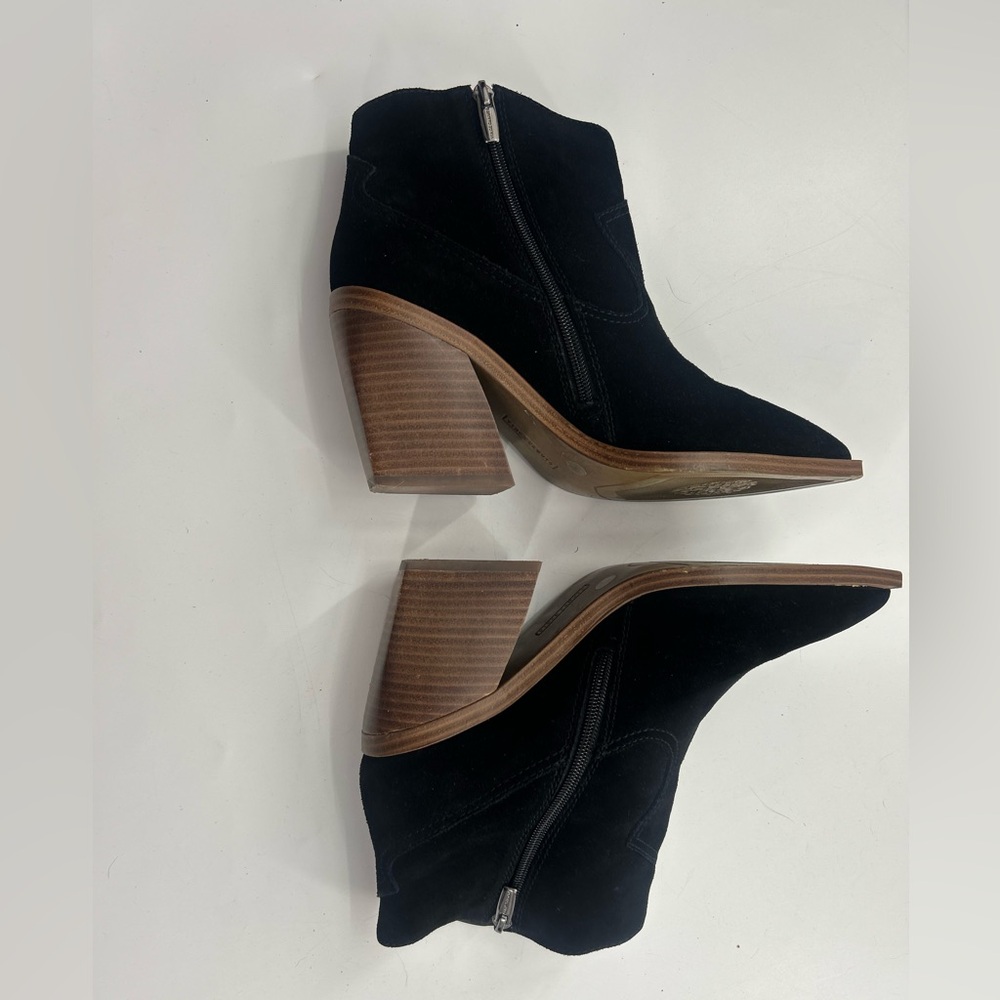 Vince camuto Black Suede Ankle Boots with Wooden Heel zip up 9.5